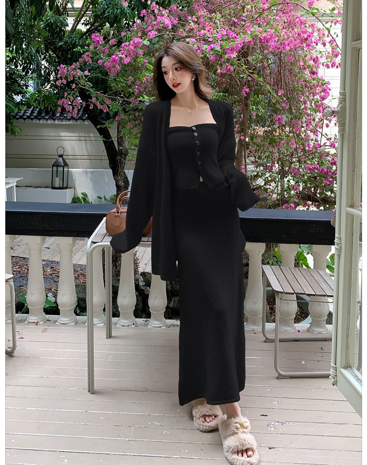 Tender sweater wrapped chest long skirt 3pcs set for women