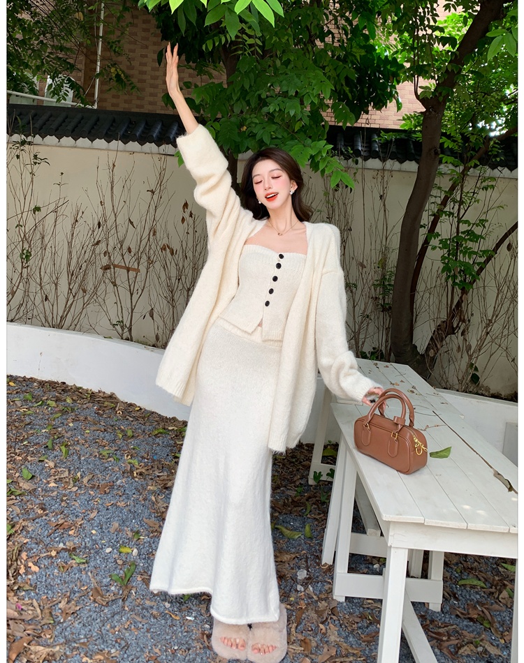 Tender sweater wrapped chest long skirt 3pcs set for women