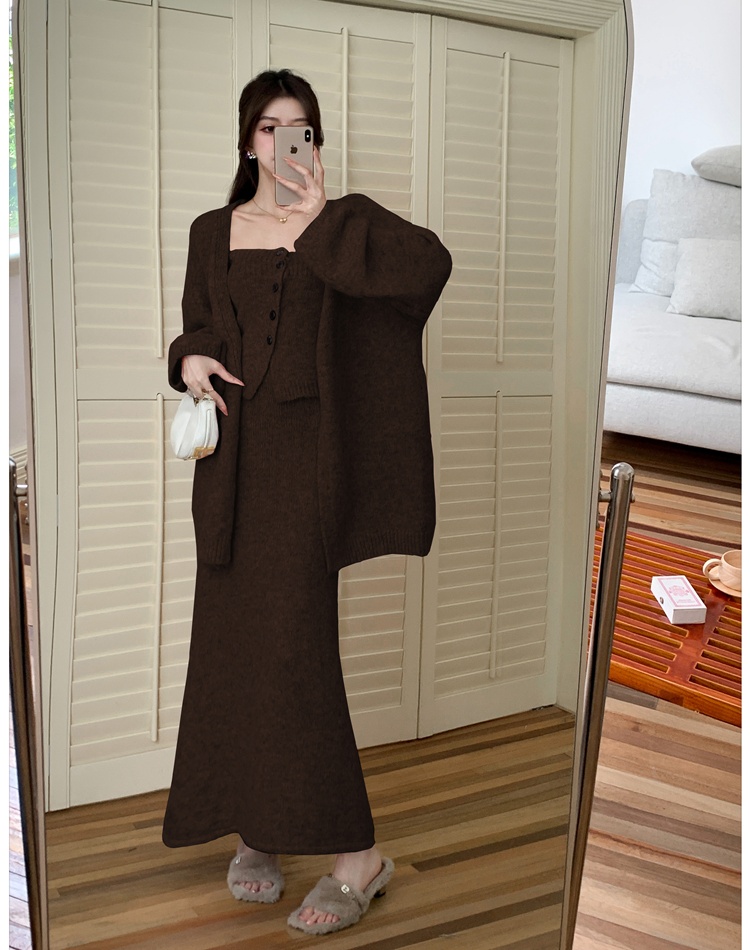 Tender sweater wrapped chest long skirt 3pcs set for women