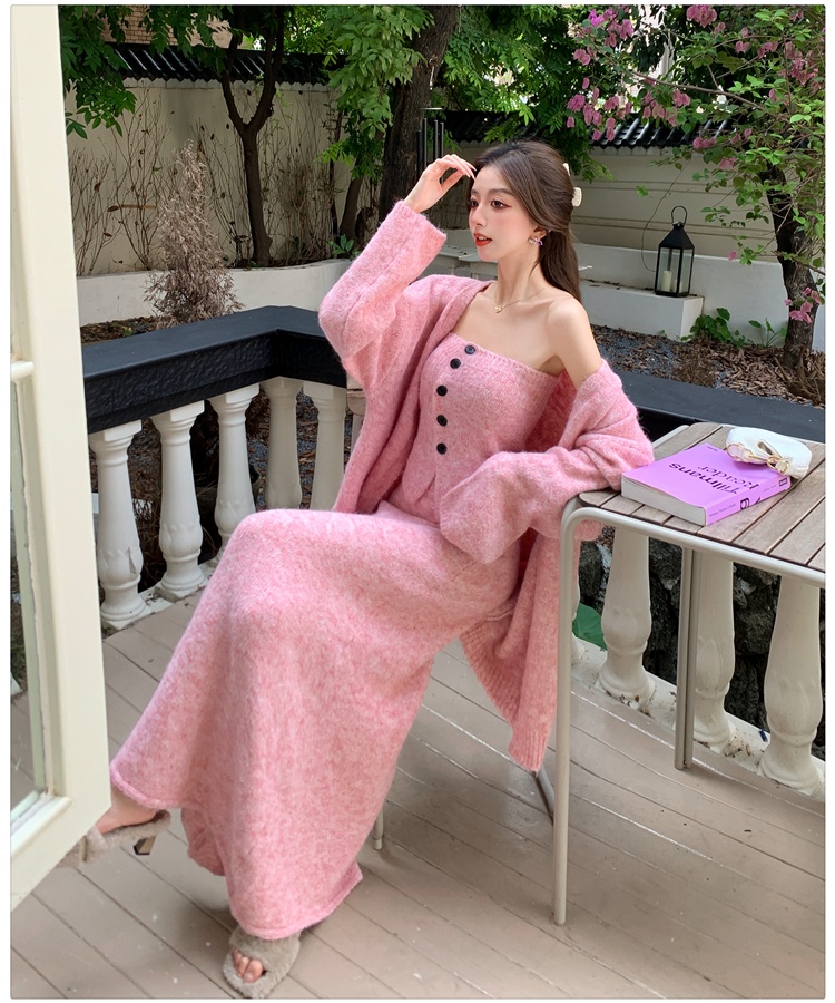 Tender sweater wrapped chest long skirt 3pcs set for women