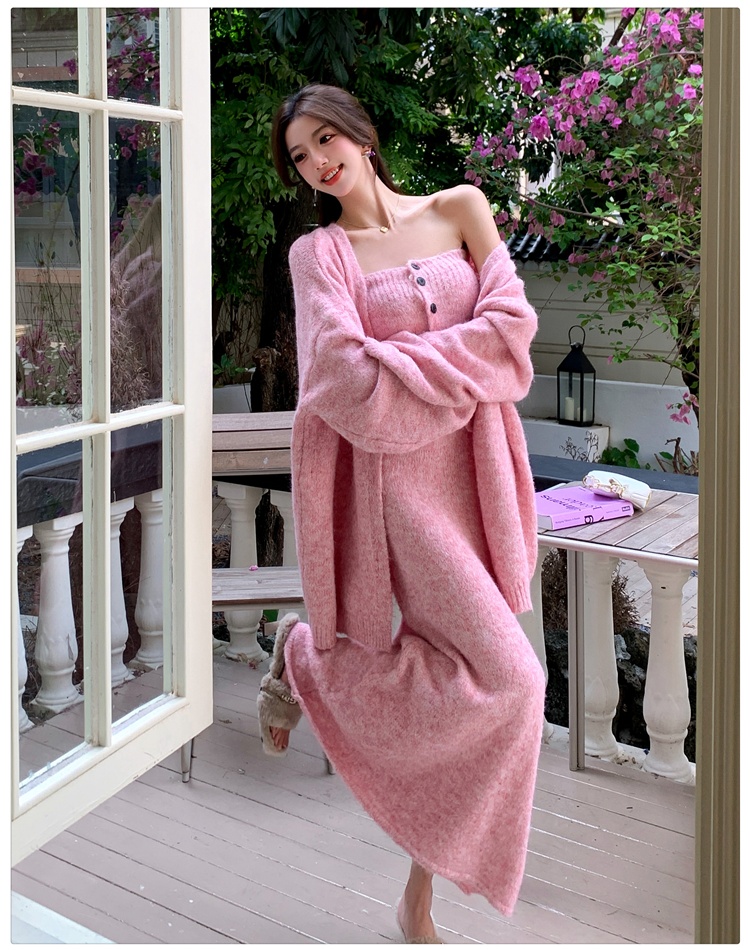 Tender sweater wrapped chest long skirt 3pcs set for women