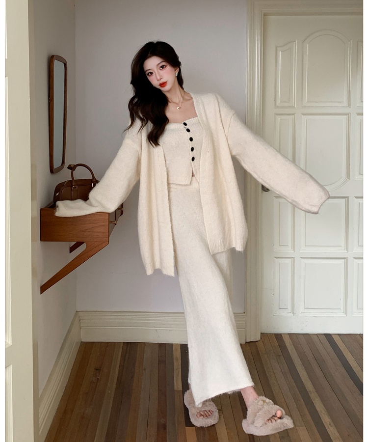 Tender sweater wrapped chest long skirt 3pcs set for women