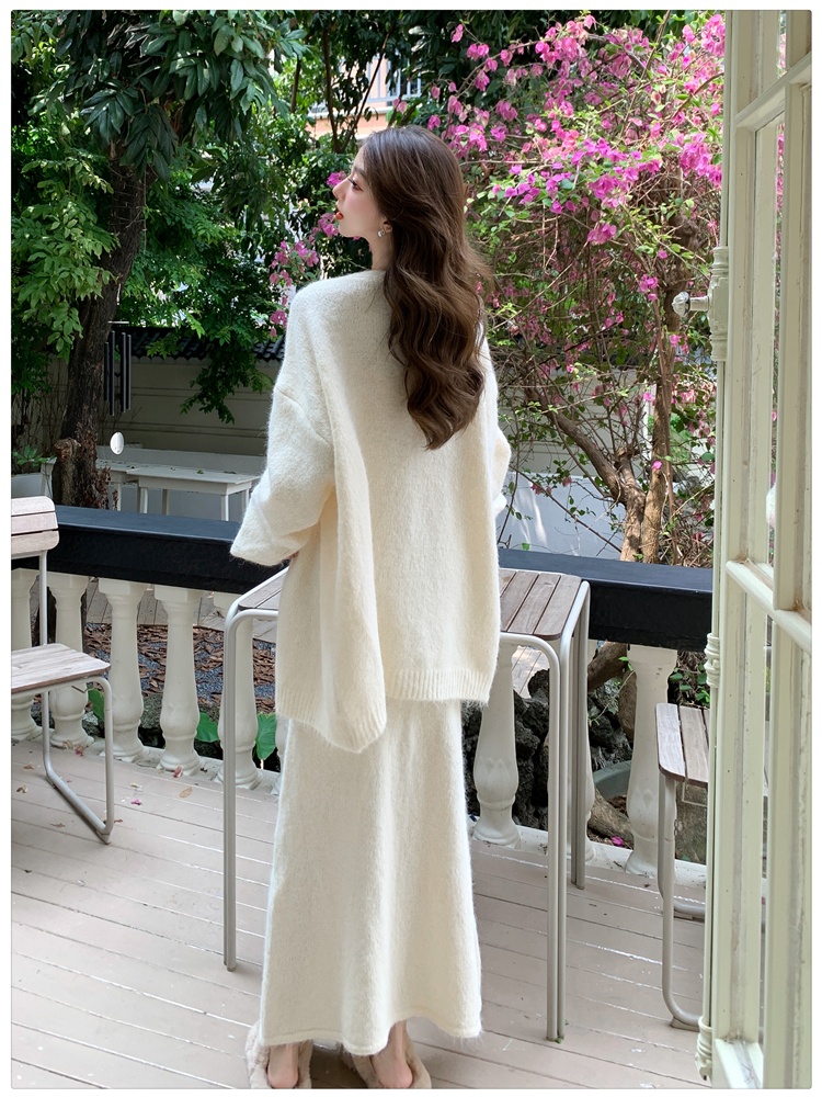 Tender sweater wrapped chest long skirt 3pcs set for women