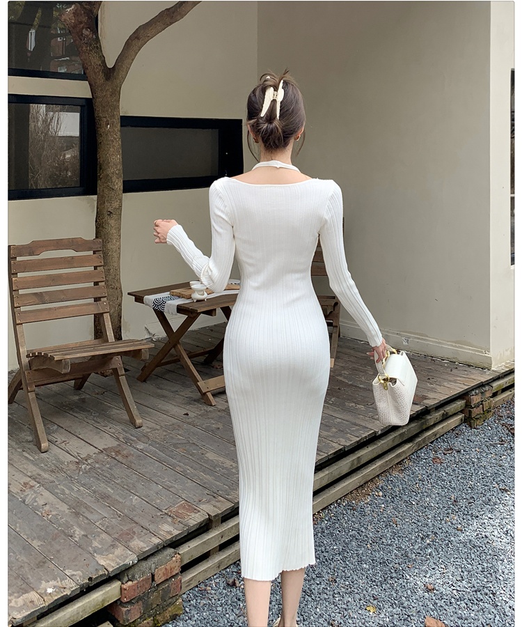 Slim V-neck dress Pseudo-two package hip long dress for women