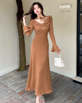 Flowers knitted dress slim long dress for women