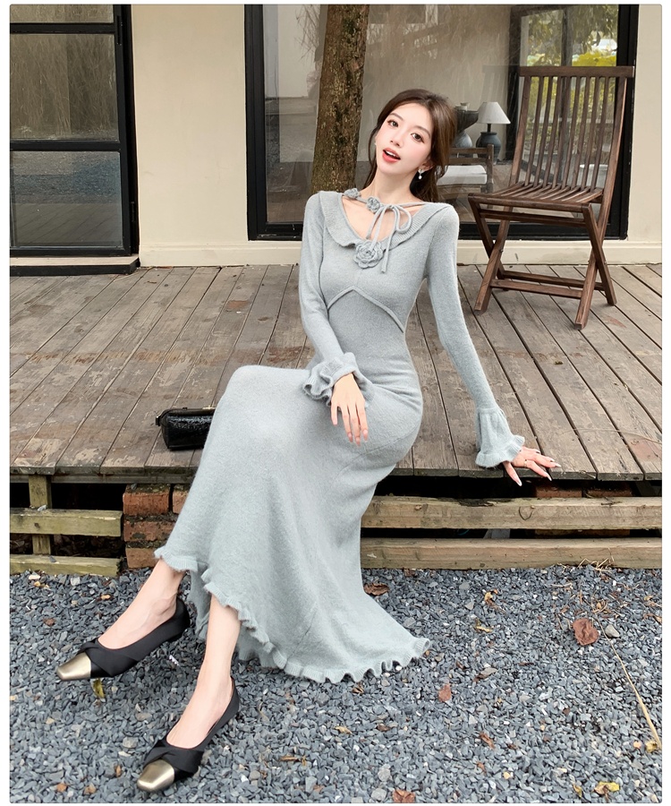 Flowers knitted dress slim long dress for women