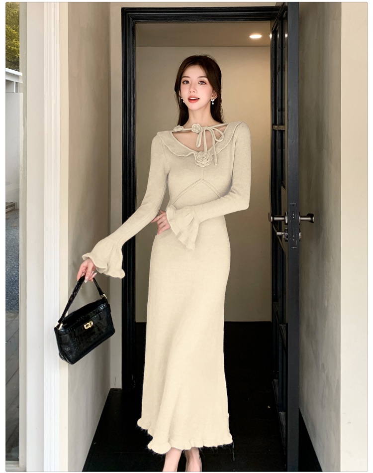 Flowers knitted dress slim long dress for women