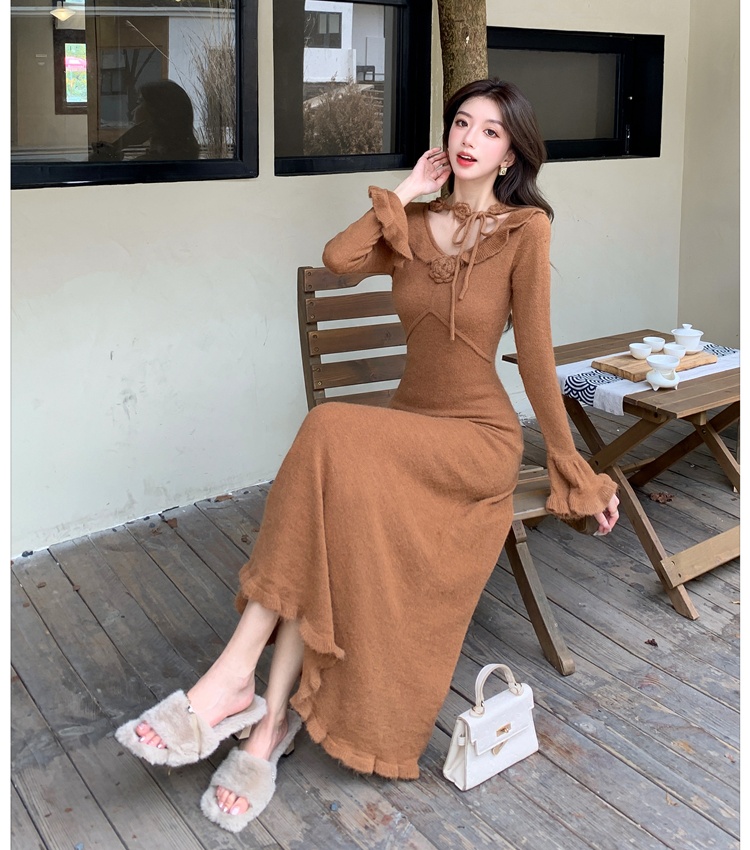 Flowers knitted dress slim long dress for women