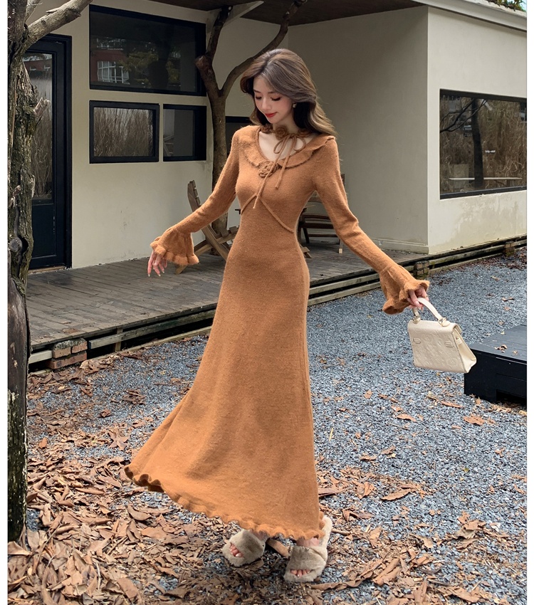 Flowers knitted dress slim long dress for women