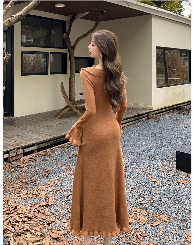 Flowers knitted dress slim long dress for women
