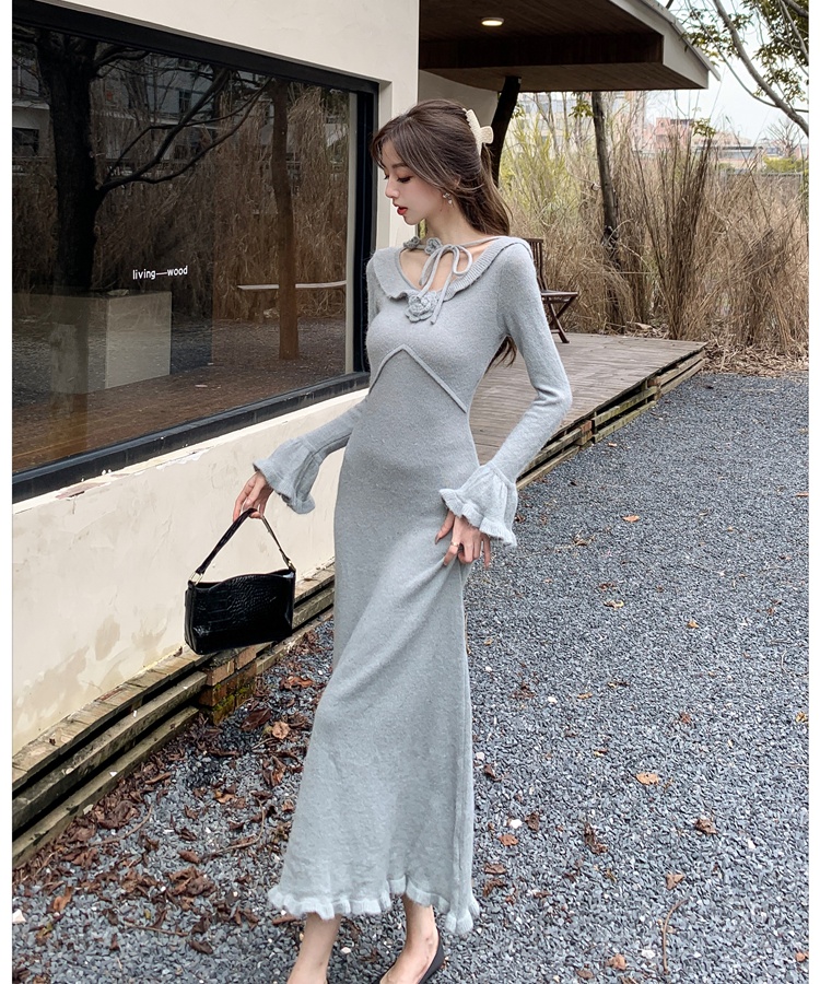 Flowers knitted dress slim long dress for women