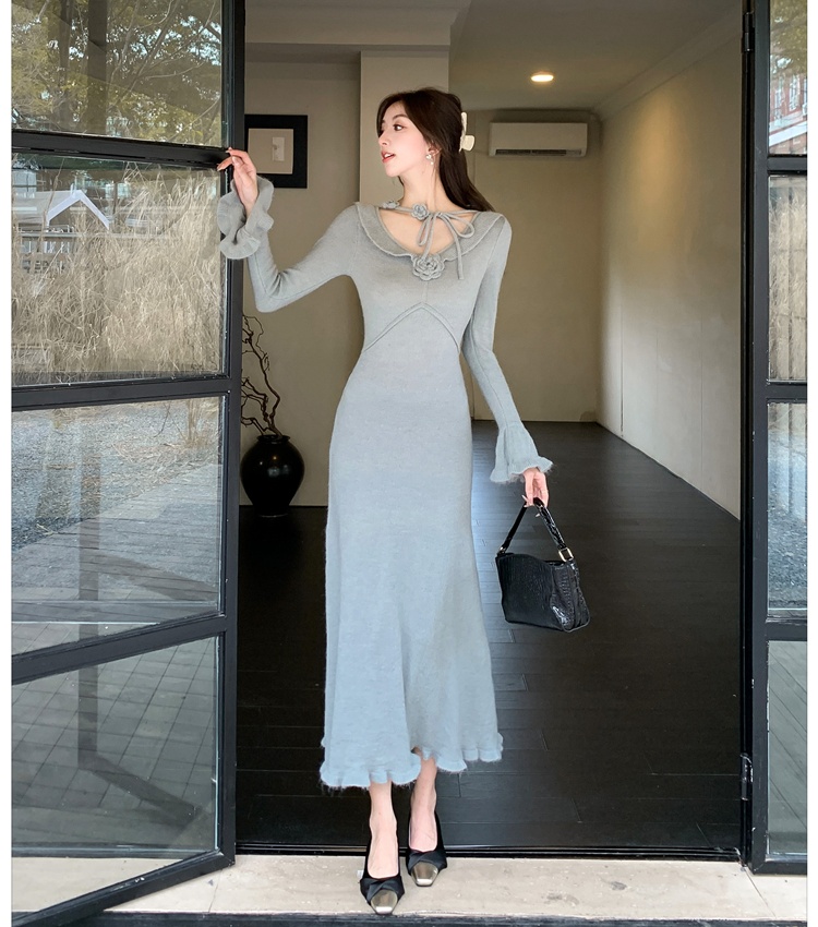 Flowers knitted dress slim long dress for women