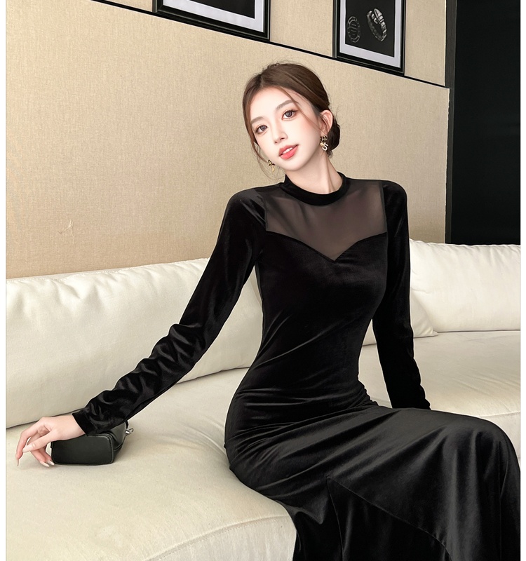 Splice gauze long dress mermaid perspective dress for women