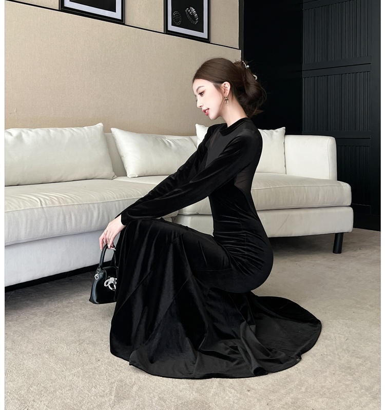 Splice gauze long dress mermaid perspective dress for women