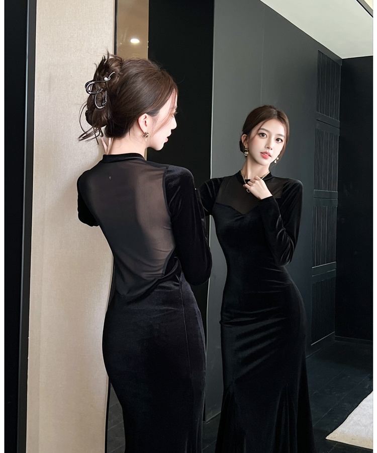 Splice gauze long dress mermaid perspective dress for women