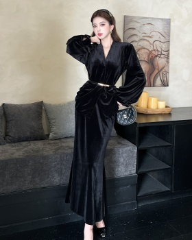 Temperament light tops V-neck skirt 3pcs set for women