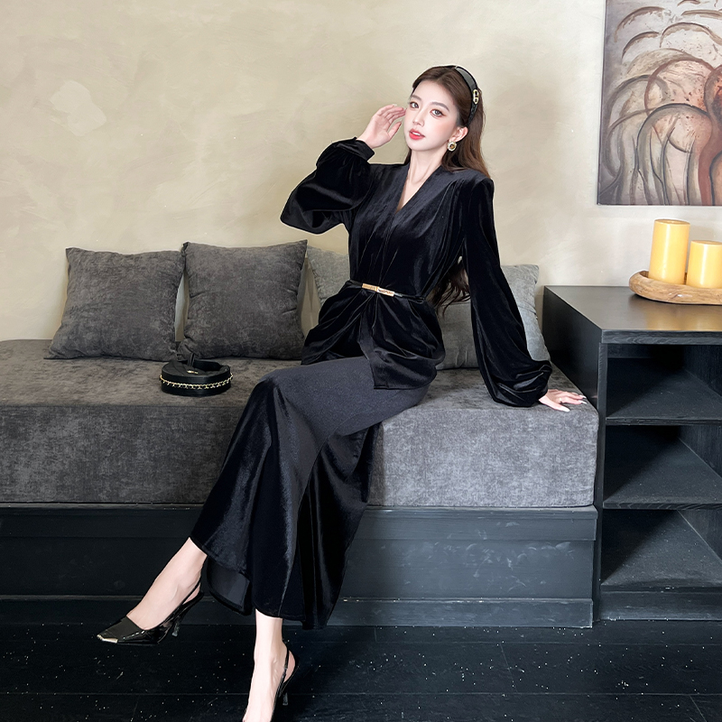 Temperament light tops V-neck skirt 3pcs set for women