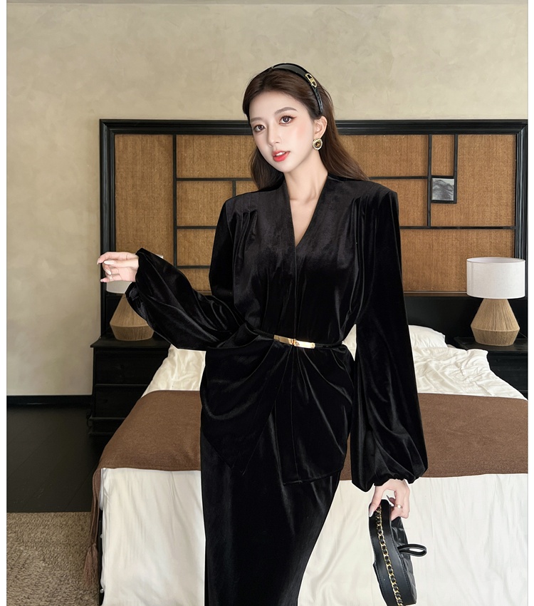 Temperament light tops V-neck skirt 3pcs set for women