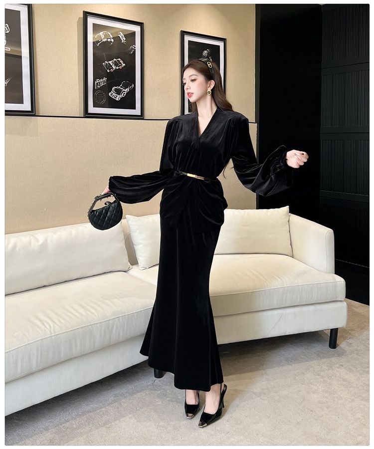 Temperament light tops V-neck skirt 3pcs set for women
