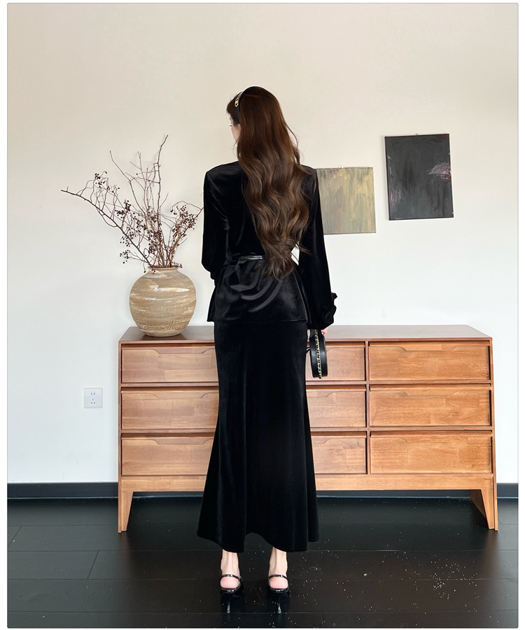 Temperament light tops V-neck skirt 3pcs set for women