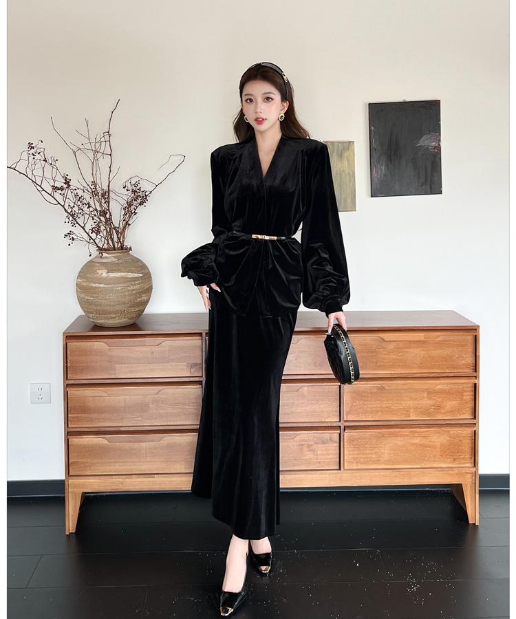 Temperament light tops V-neck skirt 3pcs set for women