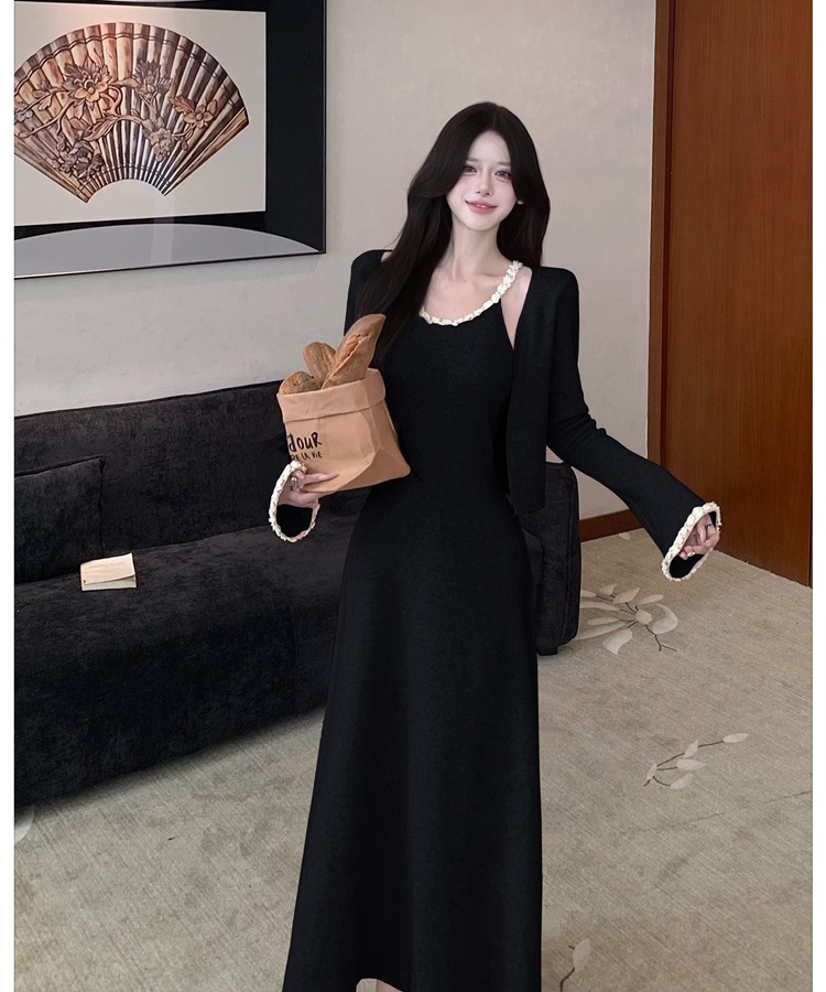 Slim enticement long dress knitted chain dress 2pcs set for women