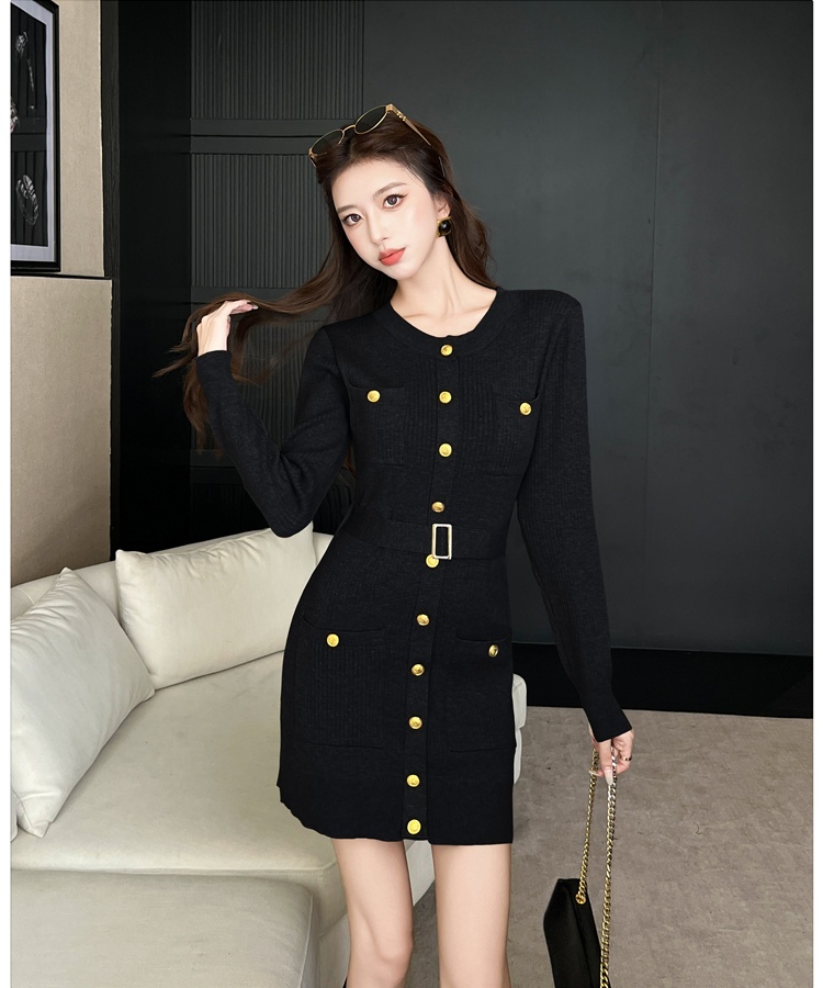 Round neck belt knitted T-back for women
