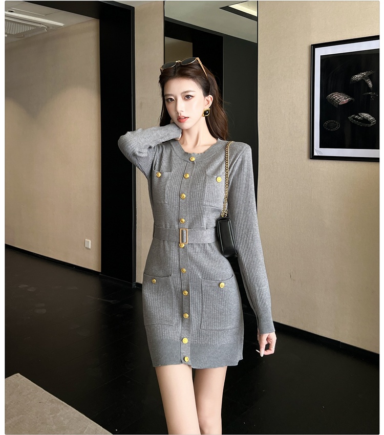 Round neck belt knitted T-back for women