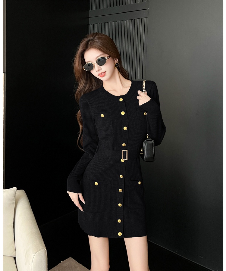 Round neck belt knitted T-back for women