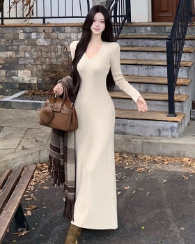 Bottoming knitted long dress package hip dress