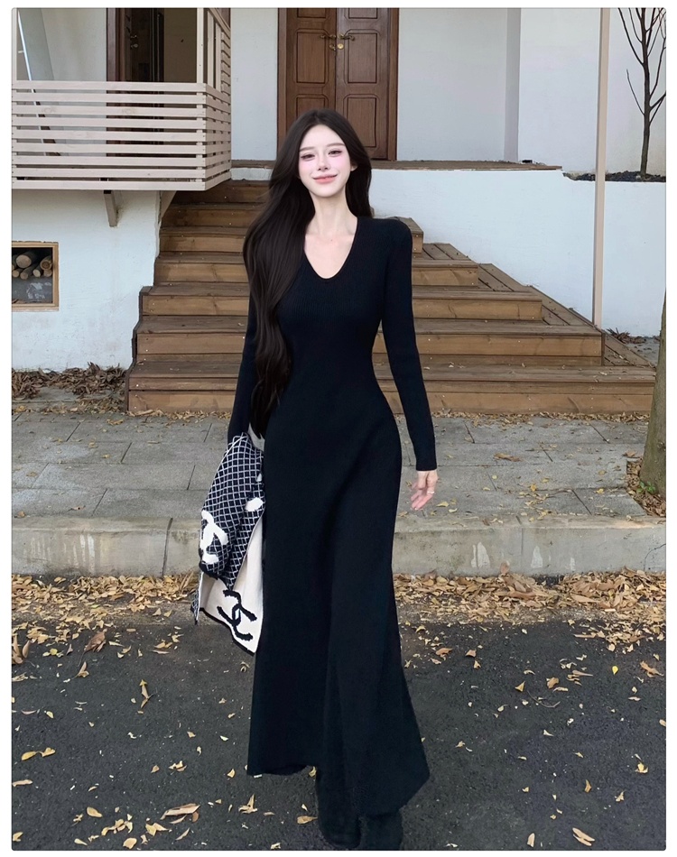 Bottoming knitted long dress package hip dress