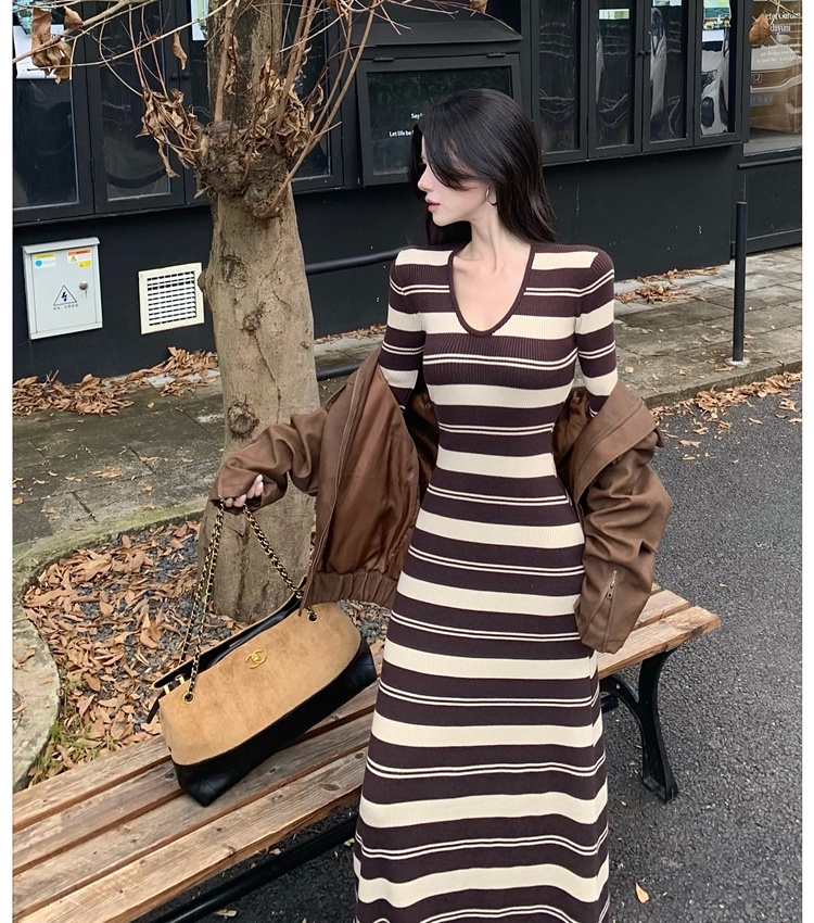 Bottoming knitted long dress package hip dress