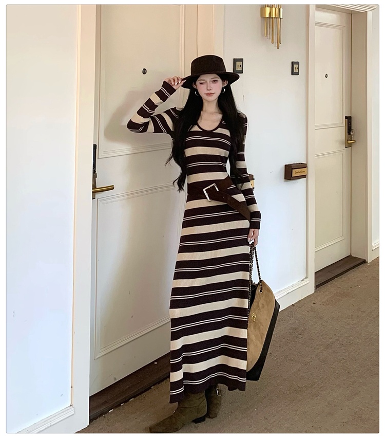 Bottoming knitted long dress package hip dress