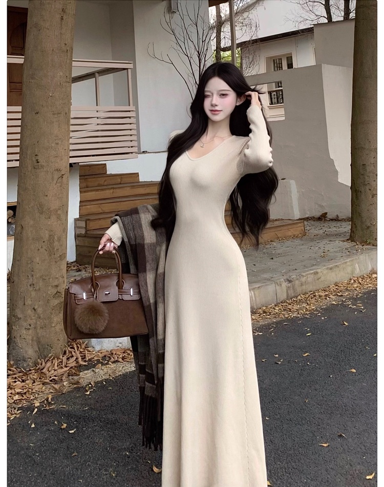 Bottoming knitted long dress package hip dress