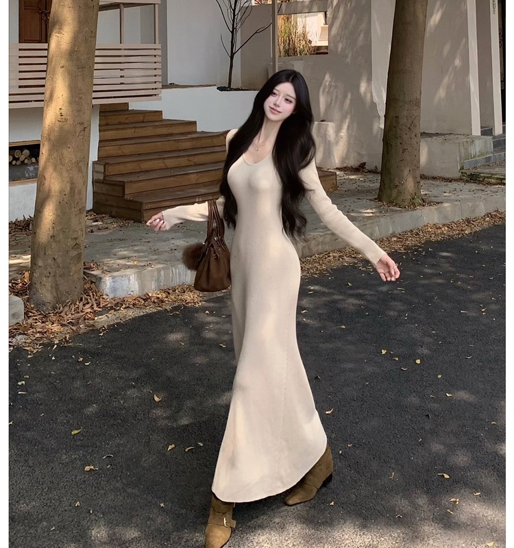 Bottoming knitted long dress package hip dress