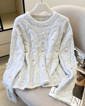 Apricot loose sweater Korean style round neck tops