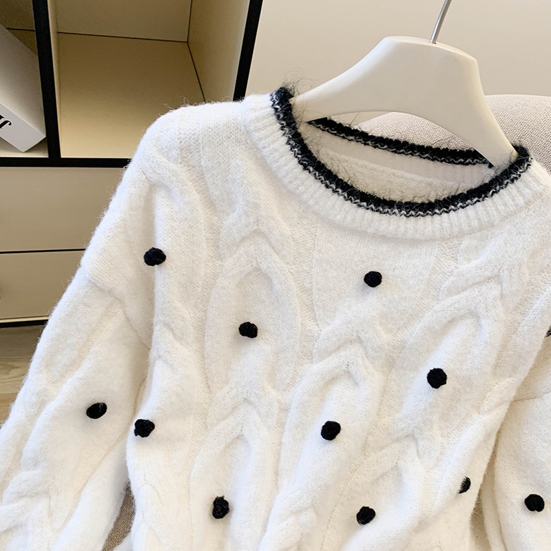 Apricot loose sweater Korean style round neck tops