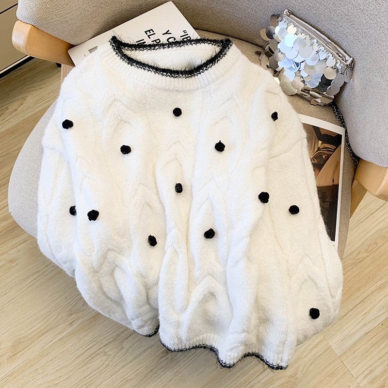 Apricot loose sweater Korean style round neck tops