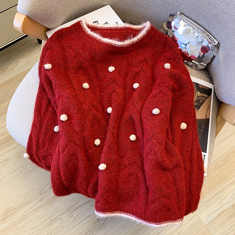 Apricot loose sweater Korean style round neck tops