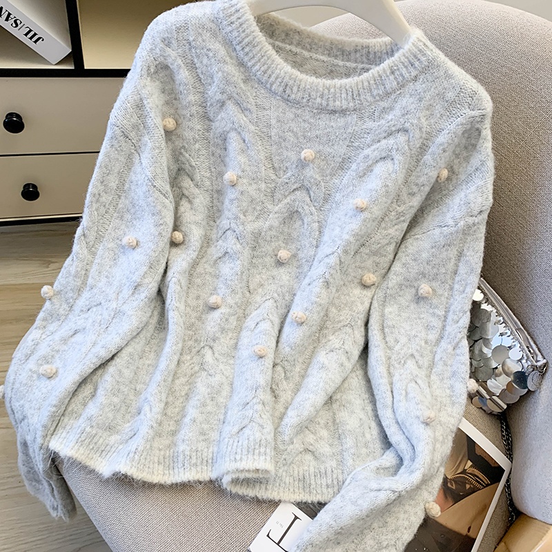 Apricot loose sweater Korean style round neck tops
