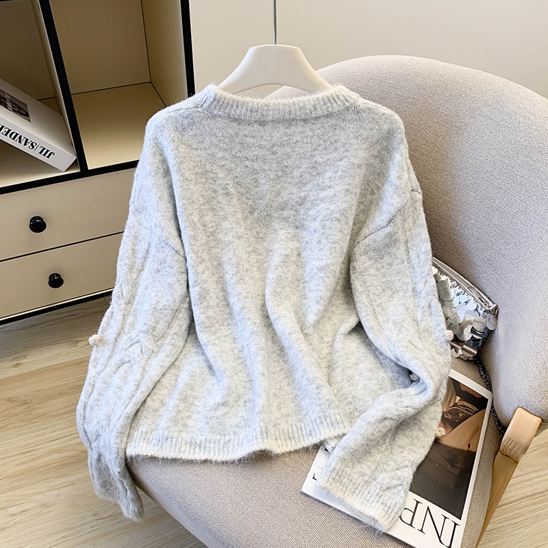 Apricot loose sweater Korean style round neck tops