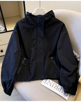Hooded drawstring tops spring and autumn jacket for women