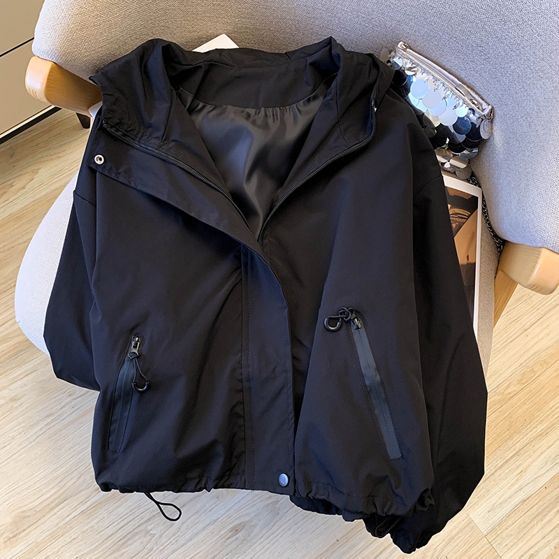 Hooded drawstring tops spring and autumn jacket for women