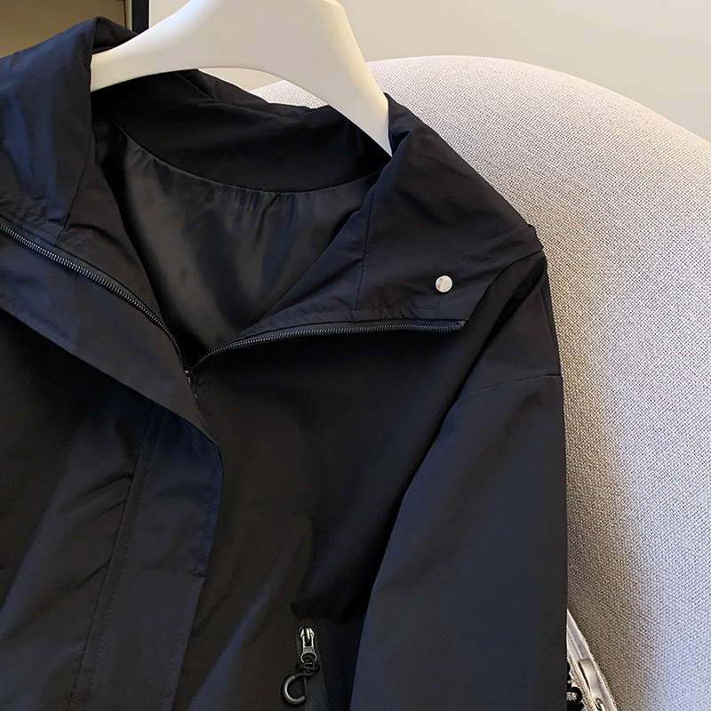 Hooded drawstring tops spring and autumn jacket for women