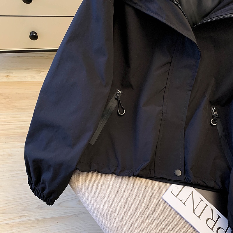 Hooded drawstring tops spring and autumn jacket for women