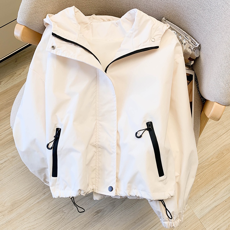Hooded drawstring tops spring and autumn jacket for women