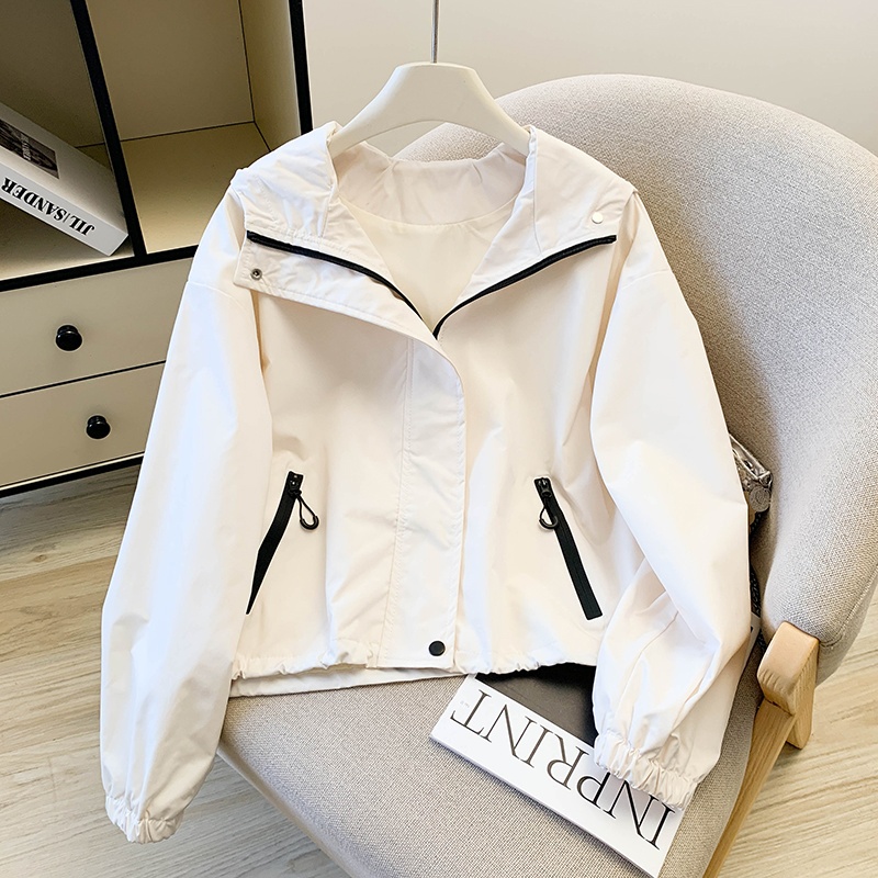 Hooded drawstring tops spring and autumn jacket for women
