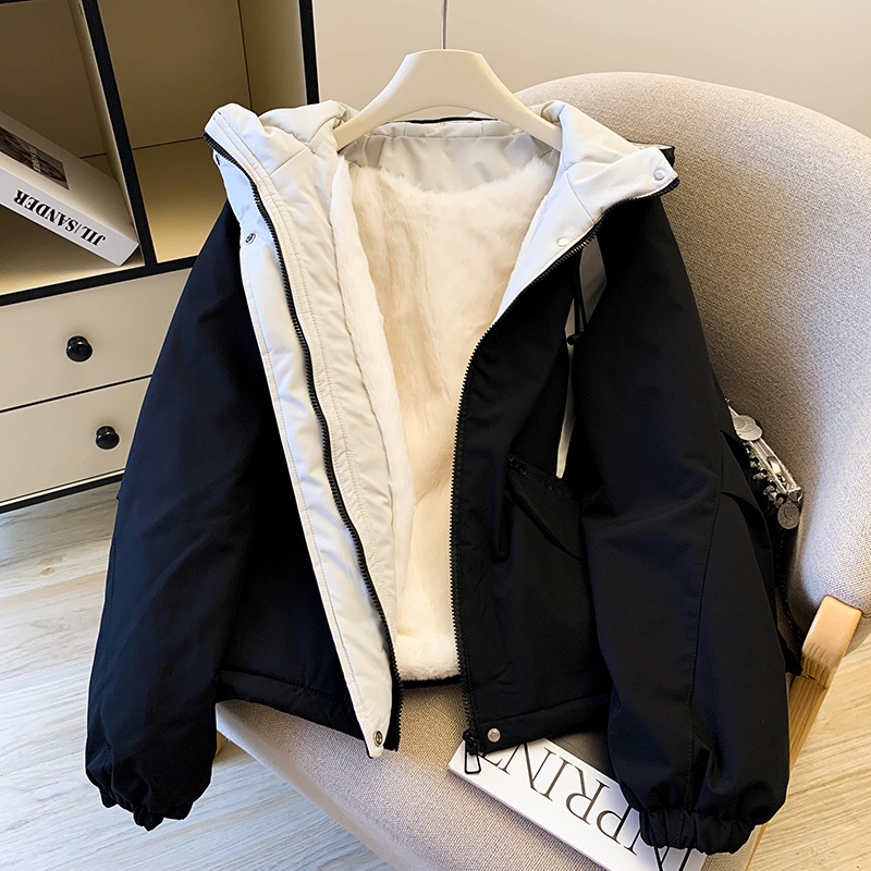 Winter mixed colors coat beige short cotton coat for women