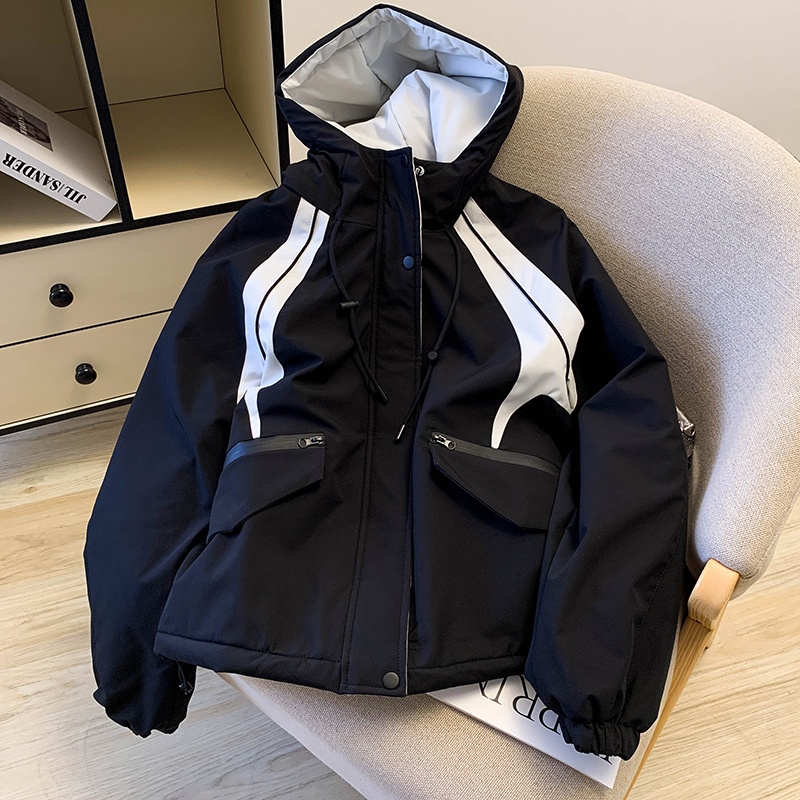 Winter mixed colors coat beige short cotton coat for women