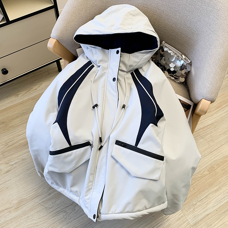 Winter mixed colors coat beige short cotton coat for women